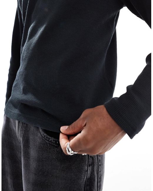 T-shirt gaufré à manches longues Cotton On pour homme en coloris Black
