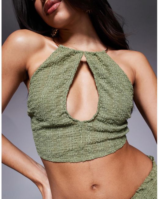 ASOS Green Abigail Crochet Halter Beach Top Co-Ord With Hardware Detail