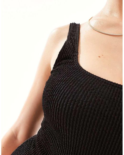 South Beach Black Low Back Crinkle Swimsuit