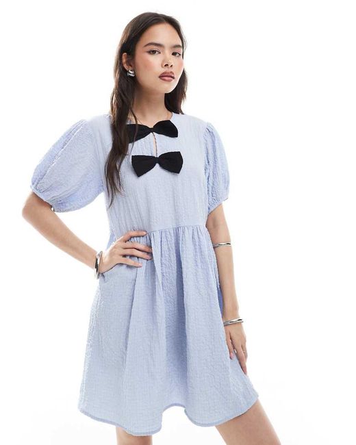 New Look Blue Bow Front Mini Dress