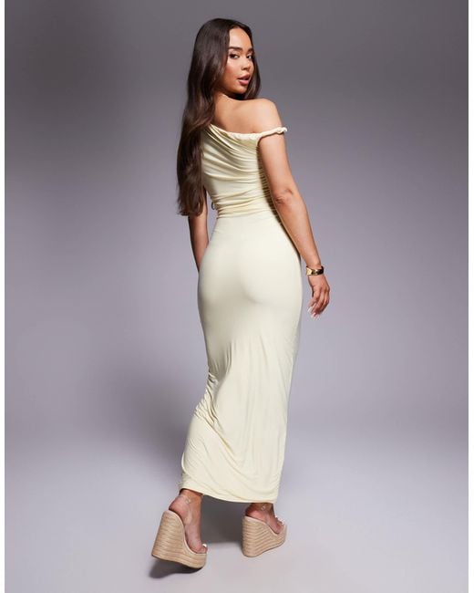 maternity off shoulder sweater dress Beige Faux Pearl Detail Off Shoulder Maternity Sweater Dress