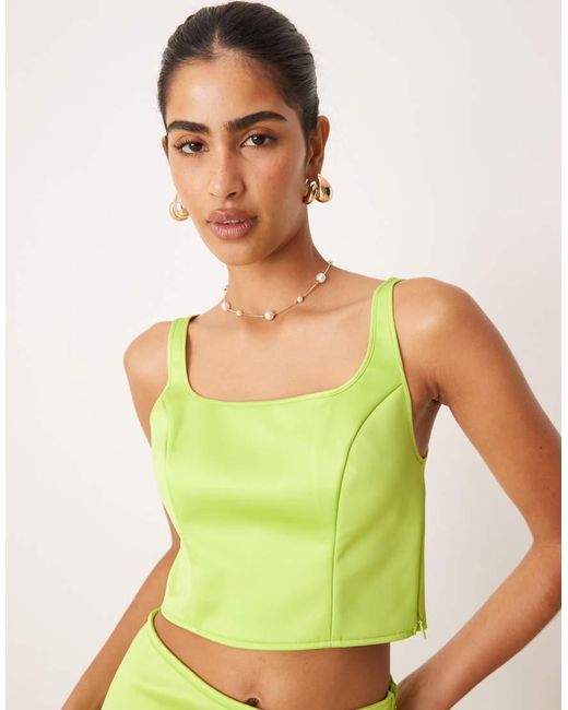 ASOS Green Satin Wide Square Neck Cami Top