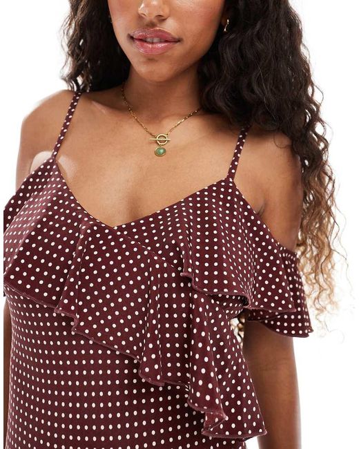 New Look Purple Polka Dot Ruffle Midi Dress
