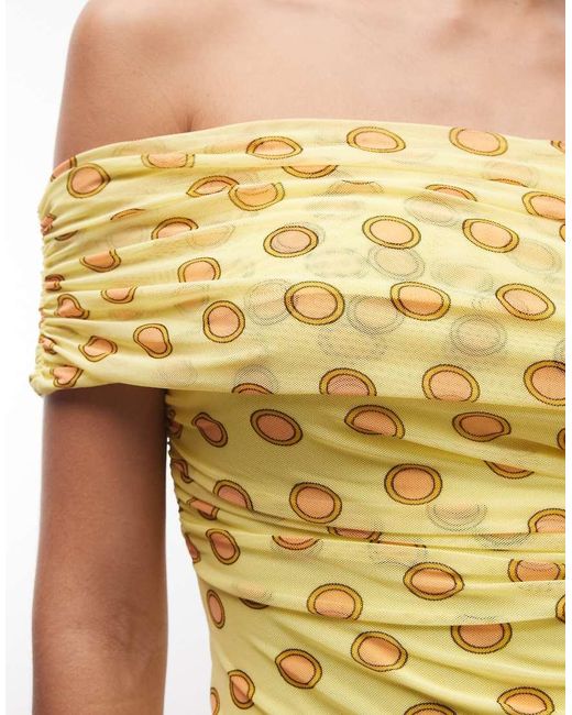 AFRM Yellow Sophie Mesh Off Shoulder Tie Back Detail Top Co-ord