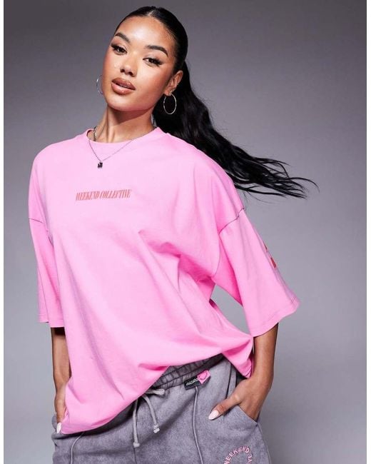 ASOS Pink Weekend Collective Icon Oversized T-shirt With Stacked Back Logo
