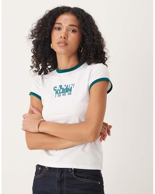 Calvin Klein White Calvin Klein 1968 Graphic Ringer T-shirt With Contrast Hem