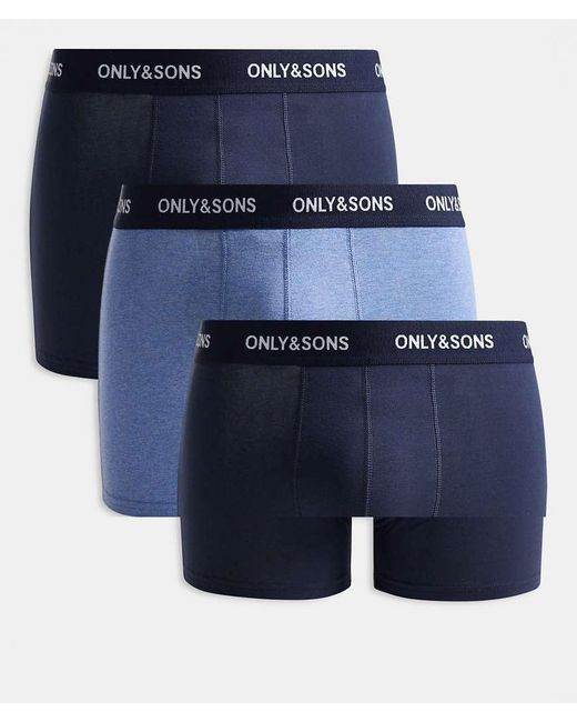 Only & Sons Blue 3 Pack Trunks for men