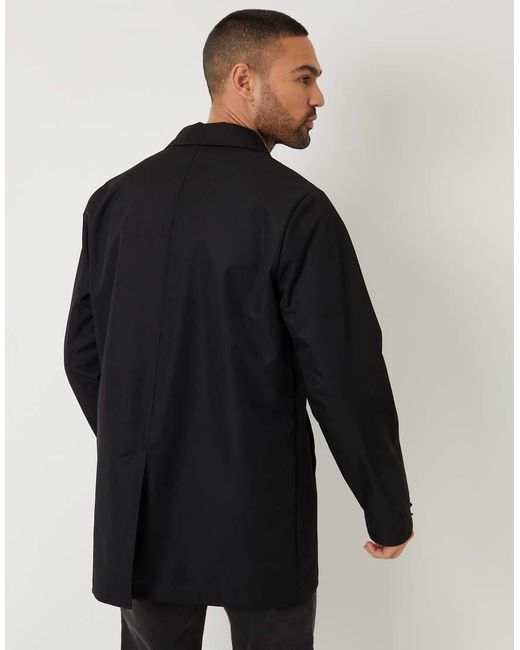 Threadbare Black Showerproof Longline Tailored Mac for men