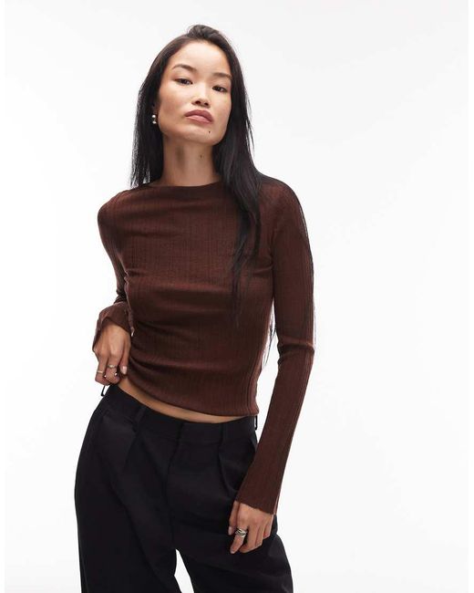 & Other Stories Purple Pure Merino Wool Ribbed Knitted Top With Flare Sleeves
