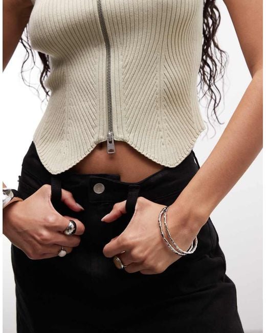 AllSaints Green Cruz Sleeveless Zip Rib Knit Waistcoat Top
