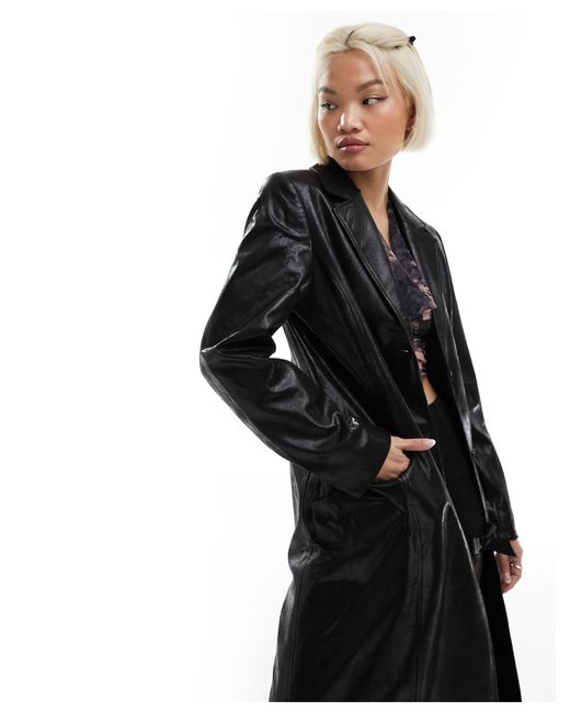 Nancy - trench-coat imitation cuir Weekday en coloris Black