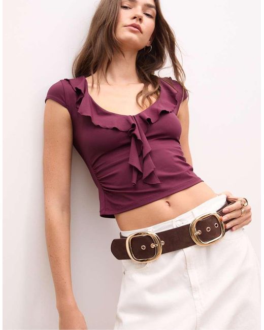 Stradivarius Purple Polyamide Top With Ruffles