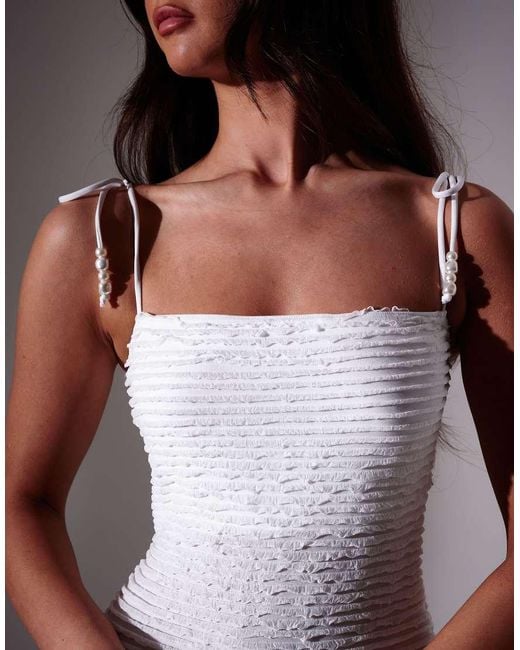 South Beach White Bead Strap Detail Frill Bodycon Maxi Dress