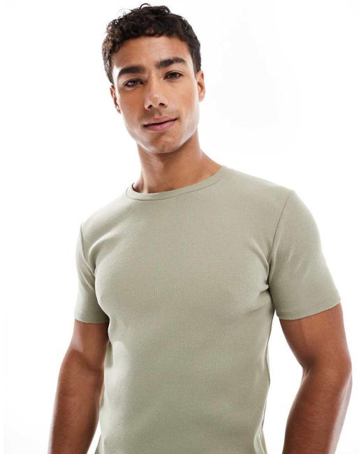 T-Shirt Attillata A Coste Kaki di ASOS in Gray da Uomo