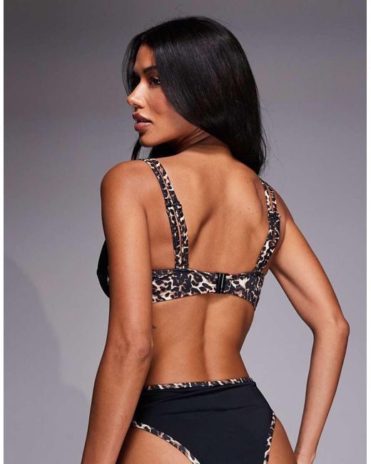 Wolf & Whistle Gray Hidden Underwire Bikini Top With Leopard Contrast