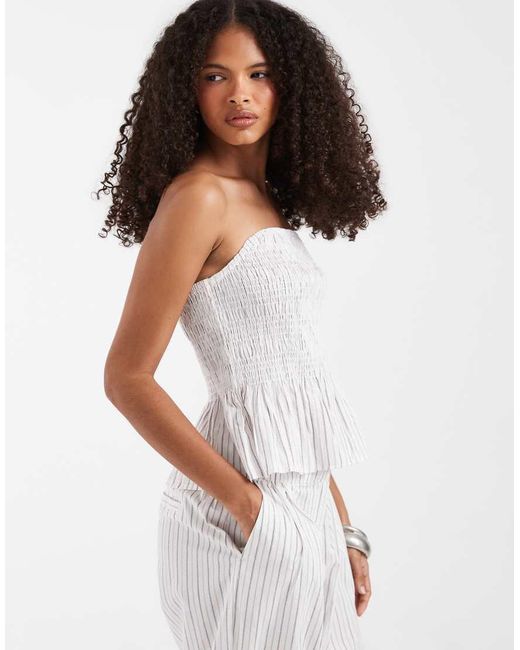 Vero Moda White Poplin Shirred Peplum Hem Bandeau Top Co-ord