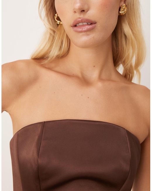 ASOS Brown Premium Structured Satin Peplum Hem Bandeau Top
