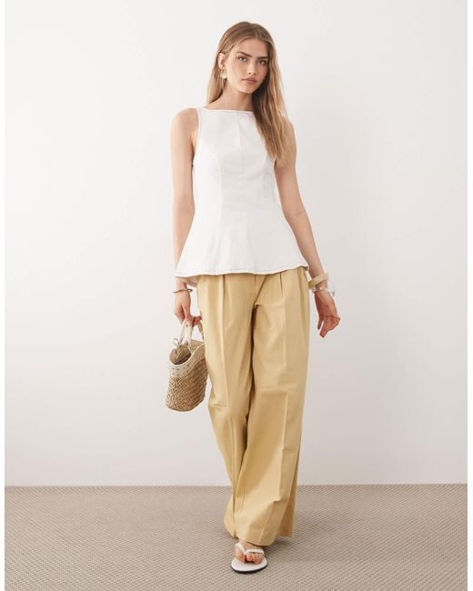 ASOS Natural Denim Peplum Top With Bow Back Detail