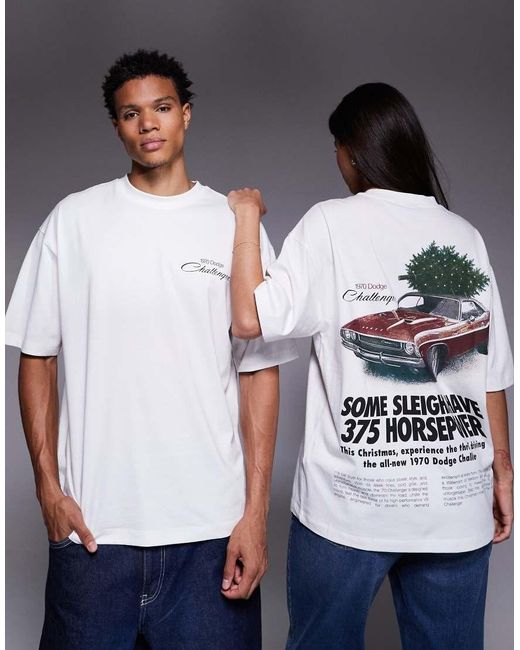 ASOS Gray Unisex Oversized T-shirt With Dodge Christmas Prints
