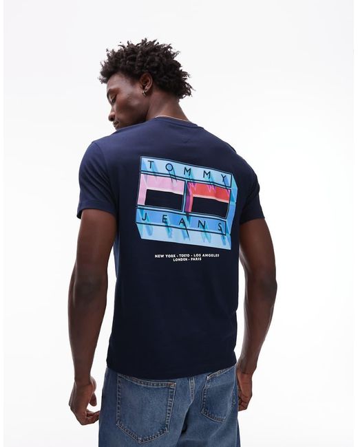 Tommy Hilfiger Blue Blurry Flag Back Print T-shirt for men