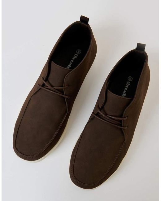 Threadbare Brown Faux Suede Moccasin Boots for men
