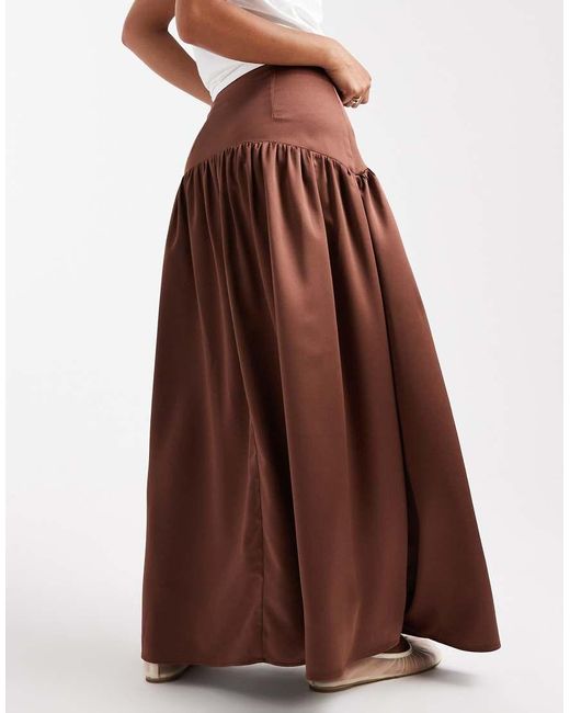 Gonna Lunga Con Vita Scesa di ASOS in Brown