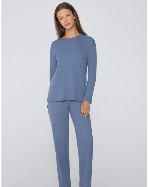 Tezenis Blue Long Ribbed Round Neck Pyjamas