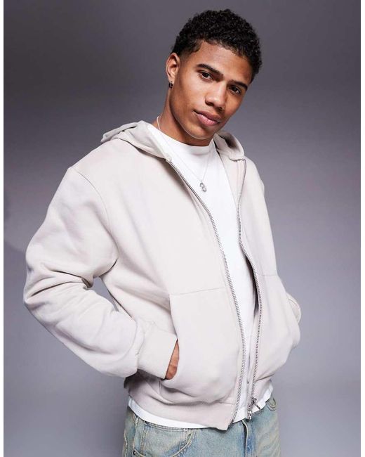 Sudadera Beis De Corte Cuadrado Extragrande Con Capucha Y Cremallera De Tejido Grueso De 400 G/M² Premium De -Neutro ASOS de hombre de color Gray
