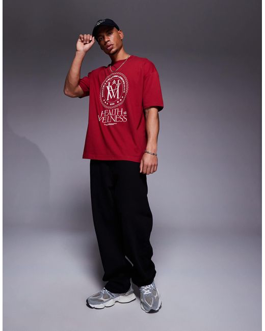 ASOS Red Oversized T-Shirt With Varsity Graphic for men