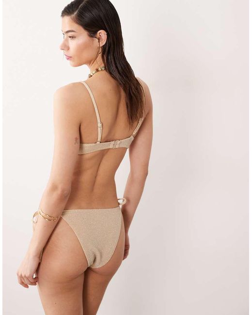 Miss Selfridge Natural Mini Glitter Bikini Top
