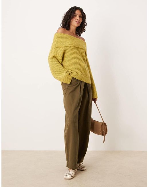 ASOS Yellow Oversized Off Shoulder Jumper With Wool