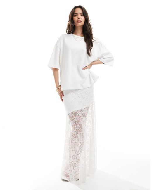 Vero Moda White Lined Lace Hanky Hem Midi Skirt