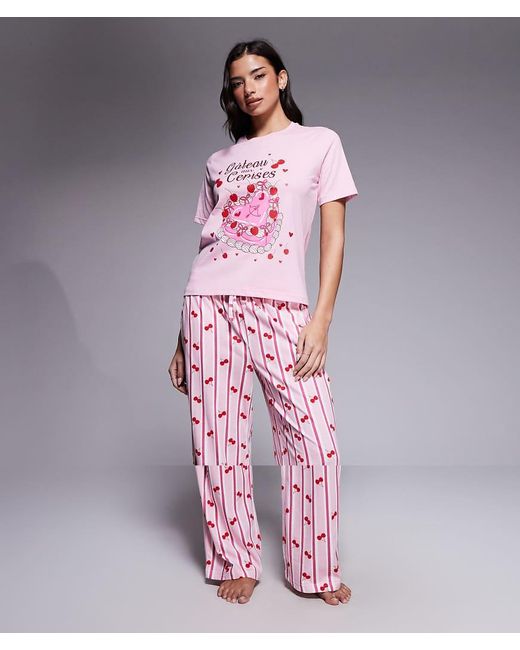 Threadbare Pink Valentine Pajama Set With Vintage Cake Print