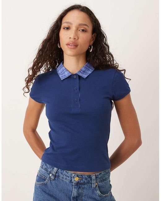 ASOS Gekrompen Poloshirt Met Hybride Kraagje in het Blue