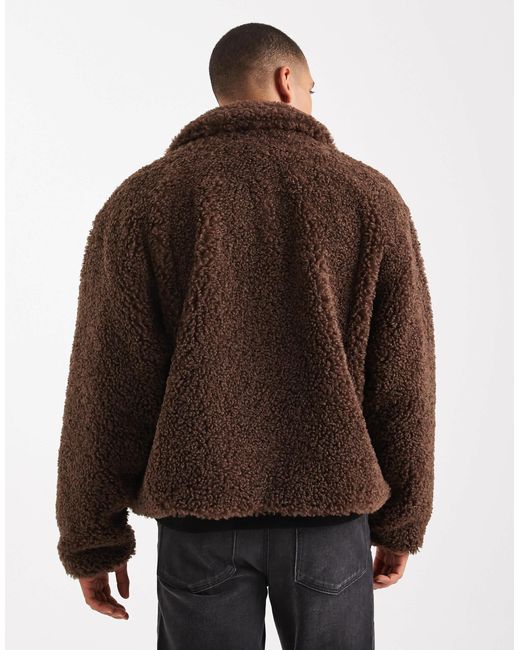 ASOS Brown Oversized Borg Coach Jacket for men
