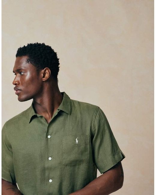 Polo Ralph Lauren Green Icon Logo Short Sleeve Linen Shirt for men