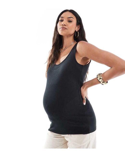 Mama.licious Blue Mamalicious Maternity Ribbed Jersey Tank Top