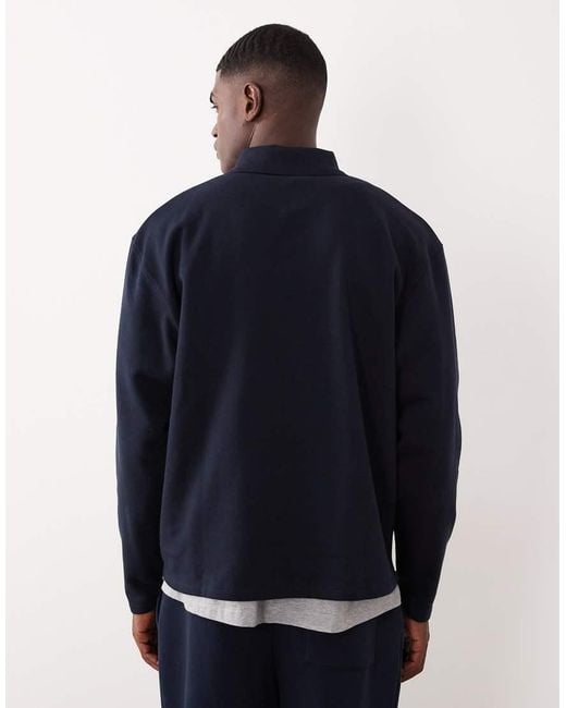 ASOS Blue Relaxed Button Up Polo Sweatshirt With Ribbed Collar for men