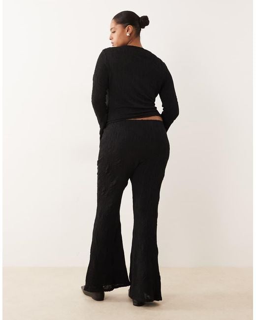 ASOS Black Asos Design Curve Co-Ord Textured High Waist Flared Leg Trousers