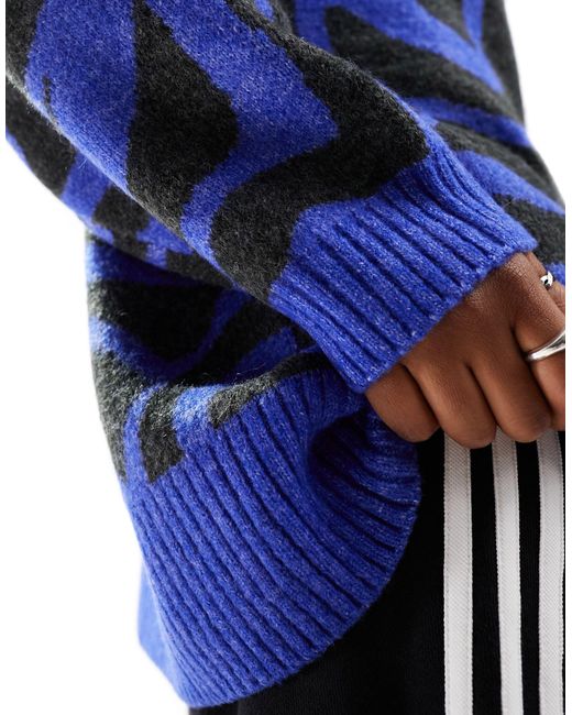 Monki Blue Jacquard Knitted Sweater