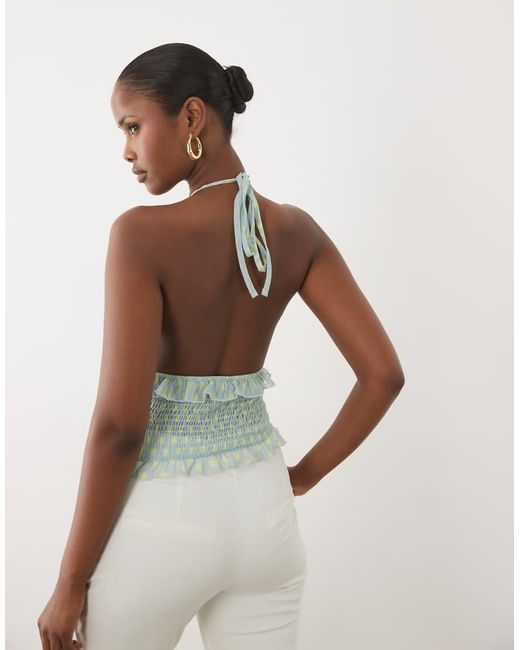ASOS Natural Shirred Mesh Halter Neck Top