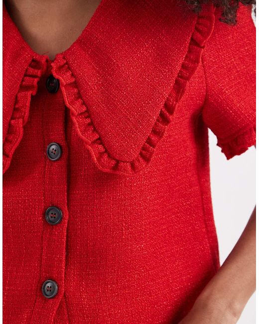 River Island Blue Oversized Collar Detailing Bouclé Top