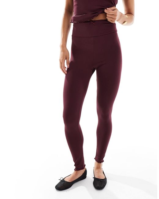 Miss Selfridge Purple Polyamide leggings With Lace Trim