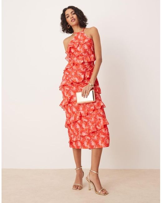 Pretty Lavish Red Halter Ruffle Midaxi Dress