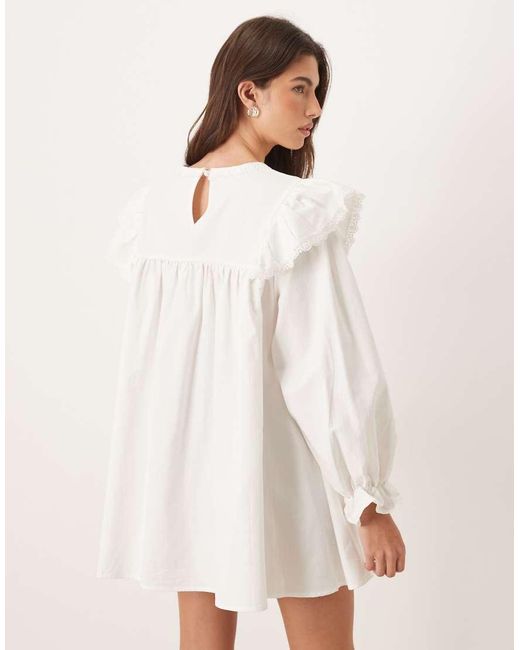 Sister Jane White Sol Seeker Cotton Rich Ruffle Shoulder Mini Dress