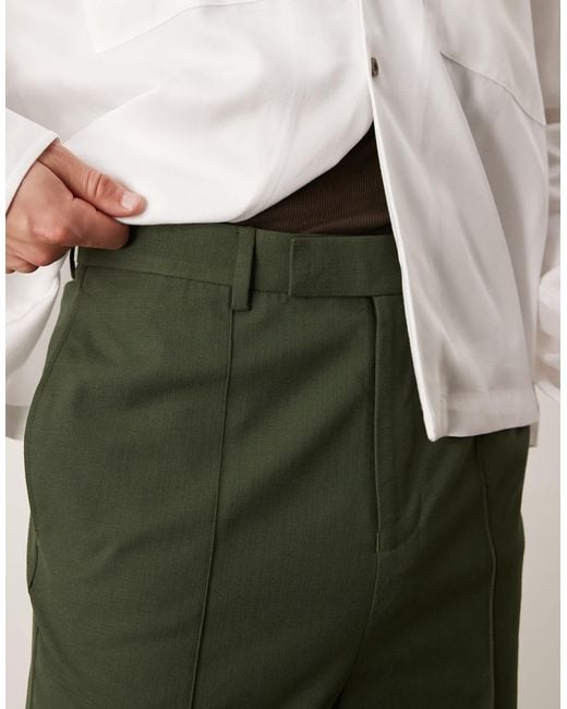 ASOS Green Smart High Waist Straight Leg Pants With Pintucks for men