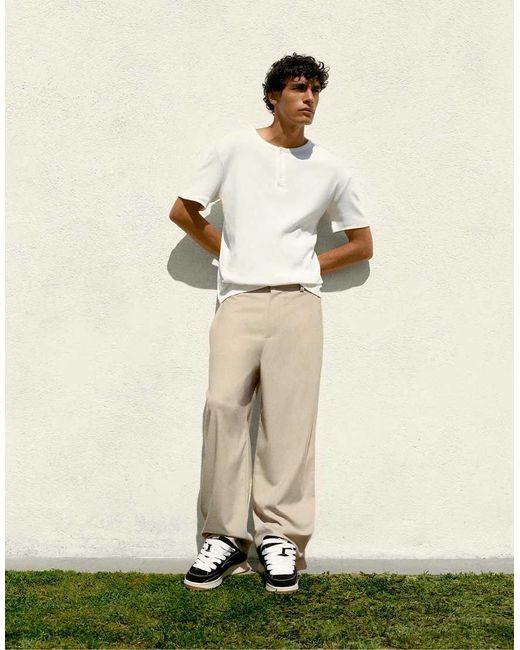 Pull&Bear Natural Basic Henley T-shirt for men