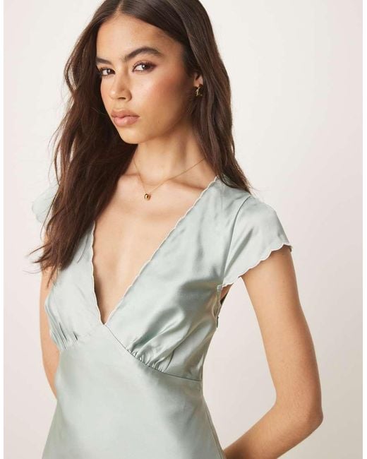 ASOS Natural Asos Design Tall Satin Flippy Mini Dress With Scallop Trim