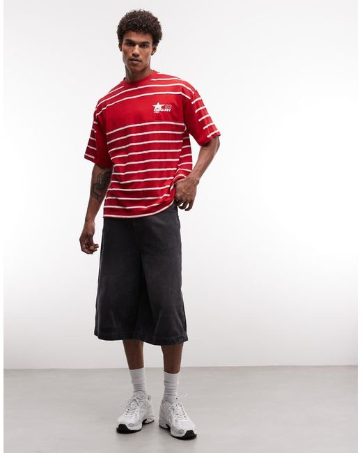 ASOS Red Oversized Cut And Sew T-shirt With Chest Graphic for men