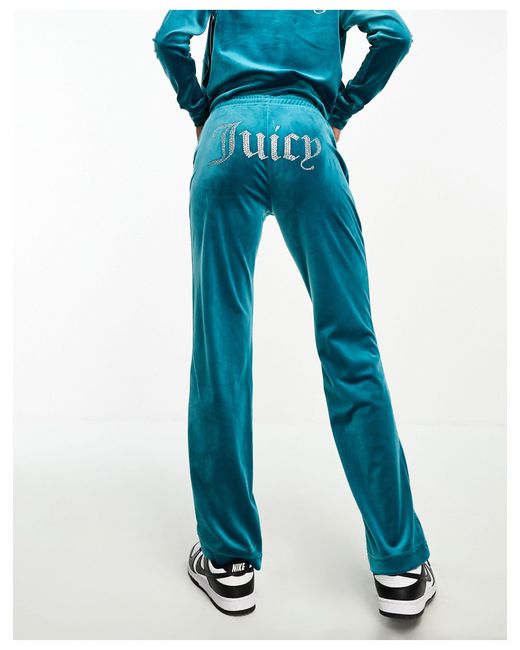 Juicy Couture Blue Velour Tracksuit Bottoms With Diamante Logo